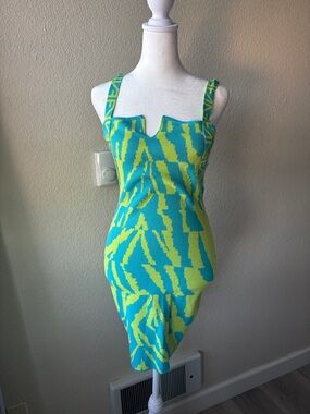 Fashion Nova Teal & Lime Knit Bodycon Dress